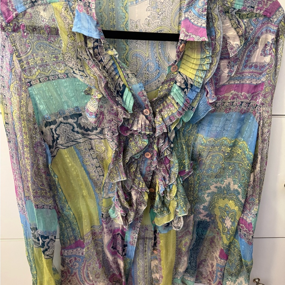 Etro Multicolor Paisley Ruffle Blouse